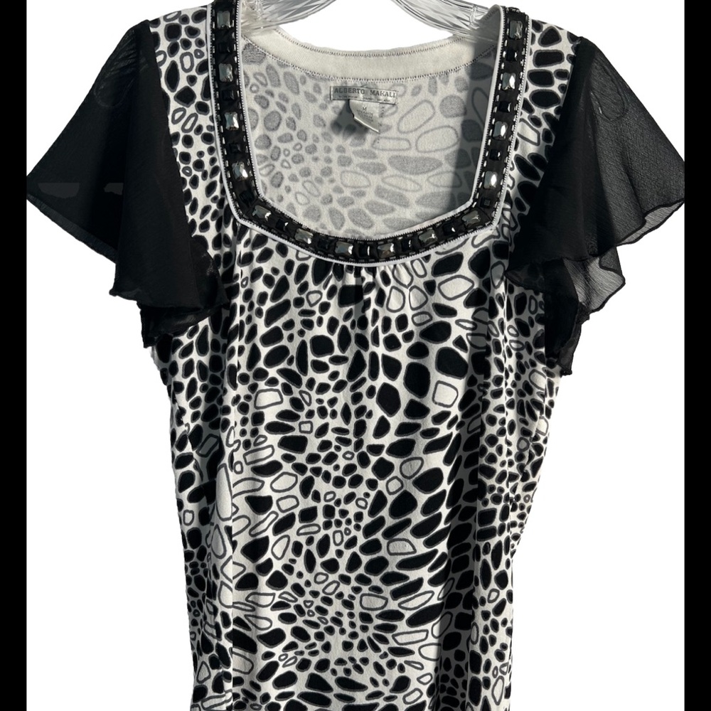 Alberto Makali Top Women's Medium Black & White Embellished Neckline WORN ONCE